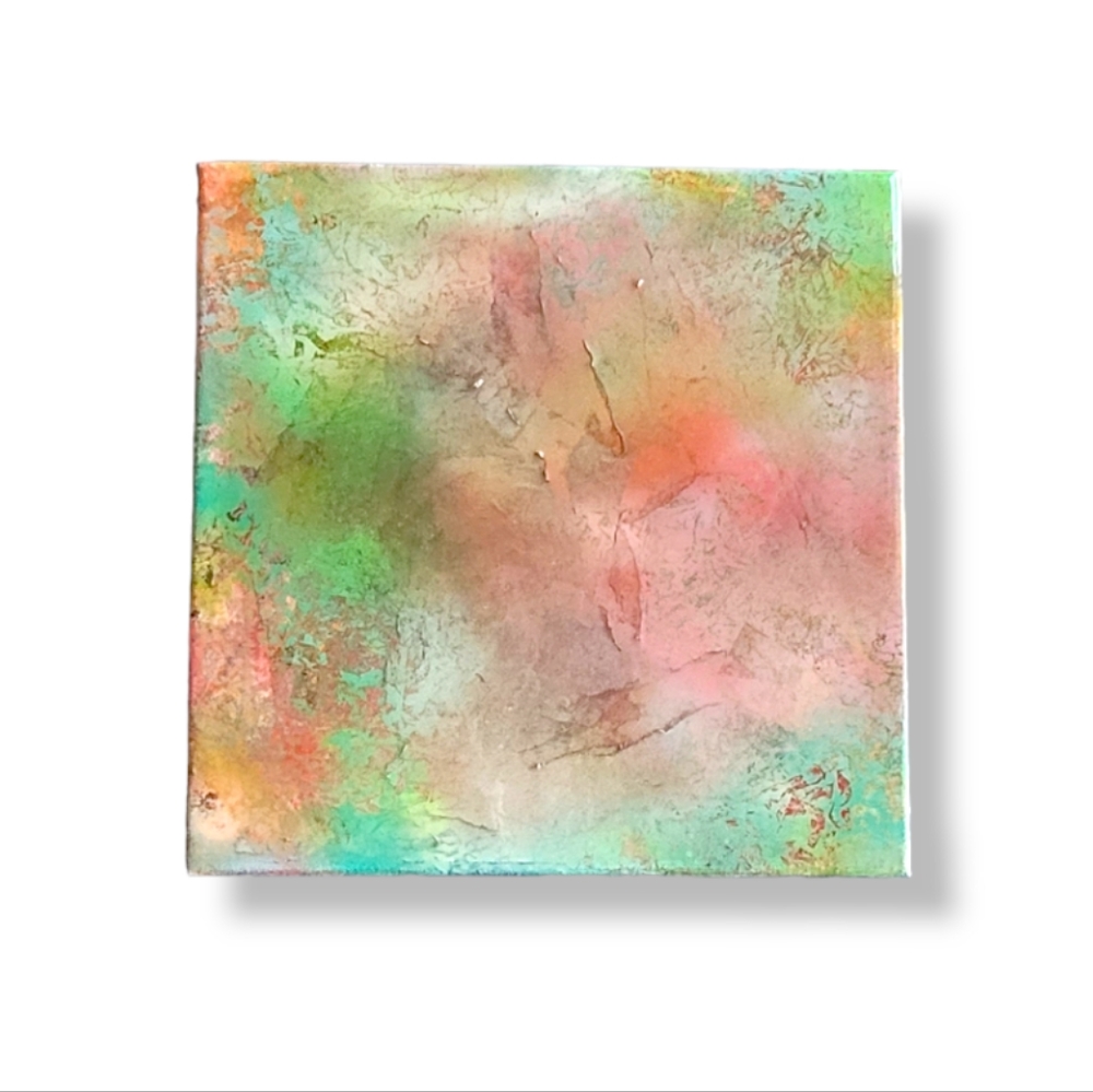 Original Decollage Painting Gallery Wrap Canvas Epoxy Resin Mixed Media, 12x12" - Picture 3 of 8